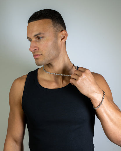 ROPE CHAIN X BRACELET SET (SILVER) 6MM