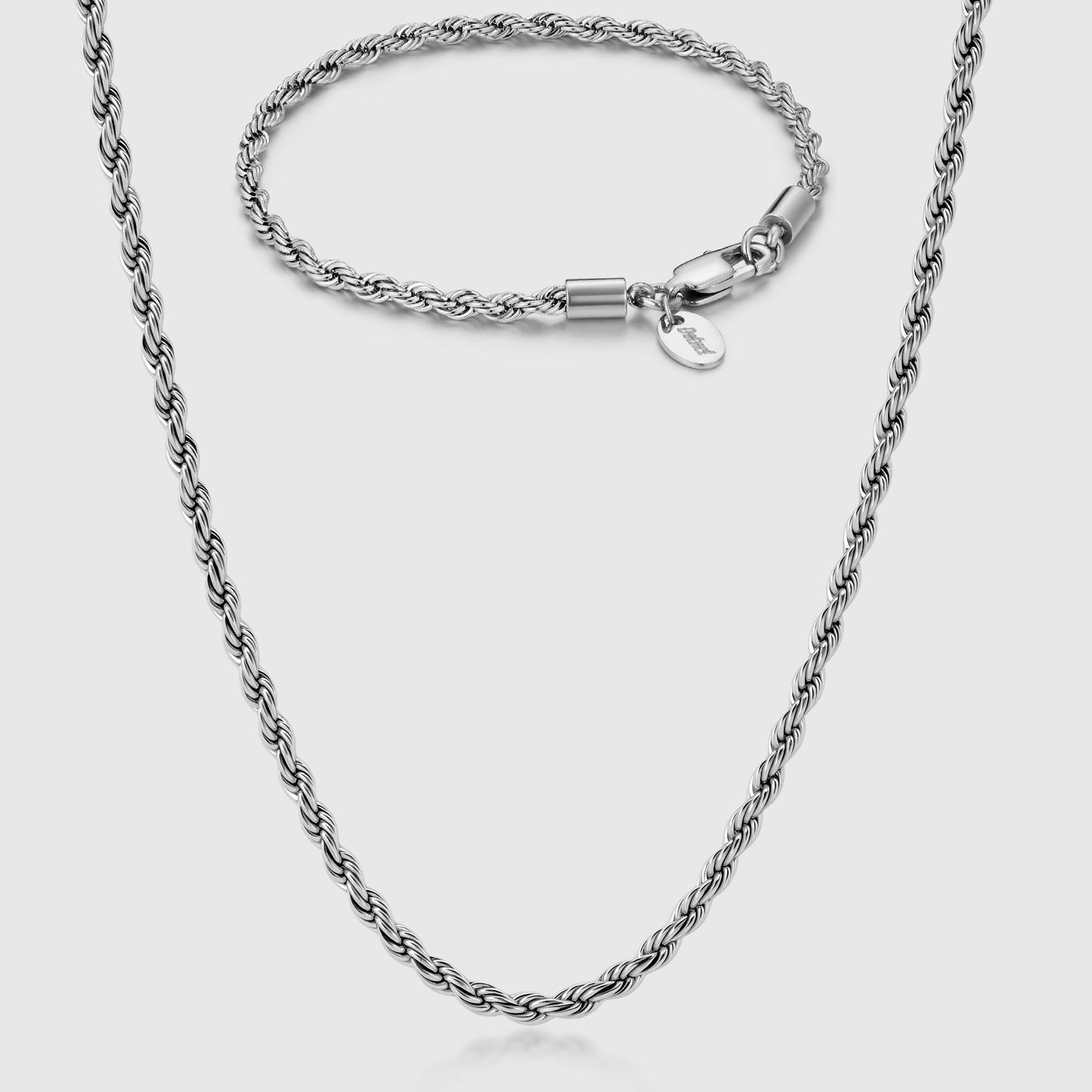 ROPE CHAIN X BRACELET SET (SILVER) 3MM