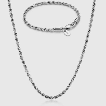 ROPE CHAIN X BRACELET SET (SILVER) 3MM