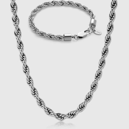 ROPE CHAIN X BRACELET SET (SILVER) 6MM