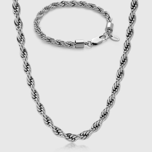 ROPE CHAIN X BRACELET SET (SILVER) 6MM