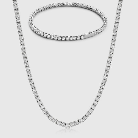 TENNIS CHAIN X BRACELET SET (SILVER) 3MM