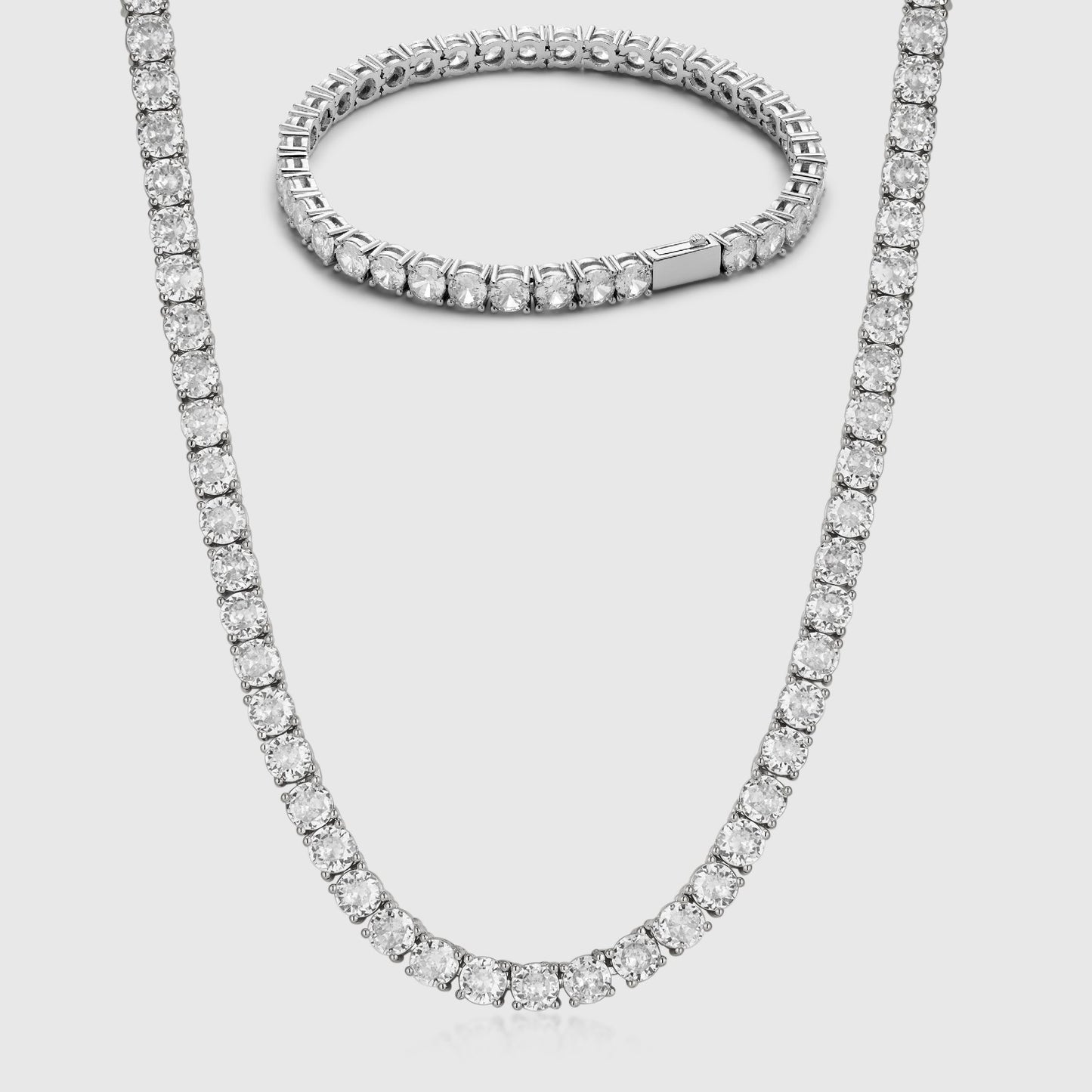 TENNIS CHAIN X BRACELET SET (SILVER) 5MM