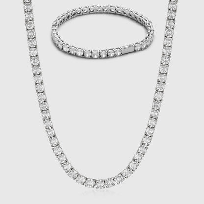 TENNIS CHAIN X BRACELET SET (SILVER) 5MM