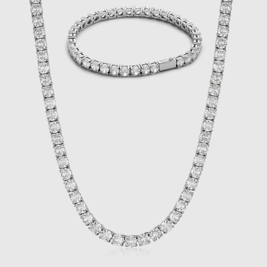 TENNIS CHAIN X BRACELET SET (SILVER) 5MM