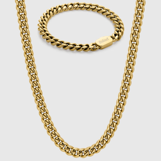 CUBAN CHAIN X BRACELET SET (GOLD) 8MM