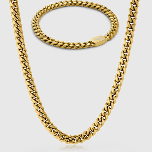 CUBAN CHAIN X BRACELET SET (GOLD) 6MM
