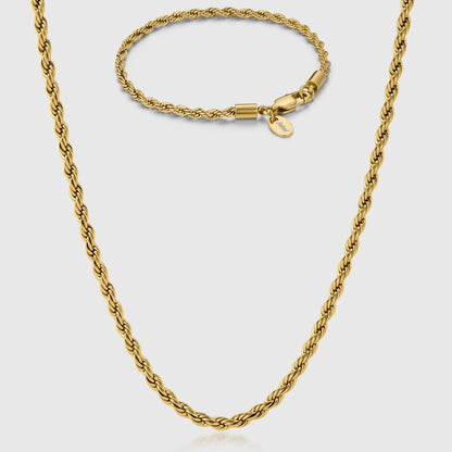 ROPE CHAIN X BRACELET SET (GOLD) 3MM