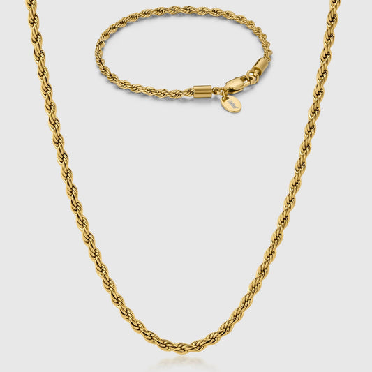 ROPE CHAIN X BRACELET SET (GOLD) 3MM