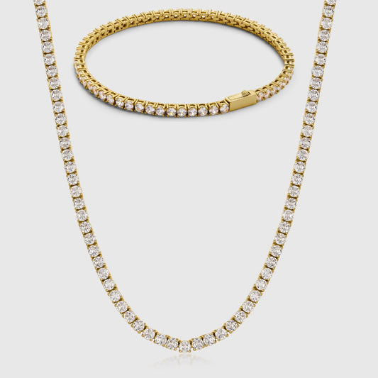 TENNIS CHAIN X BRACELET SET (GOLD) 3MM