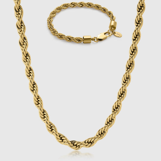 ROPE CHAIN X BRACELET SET (GOLD) 6MM
